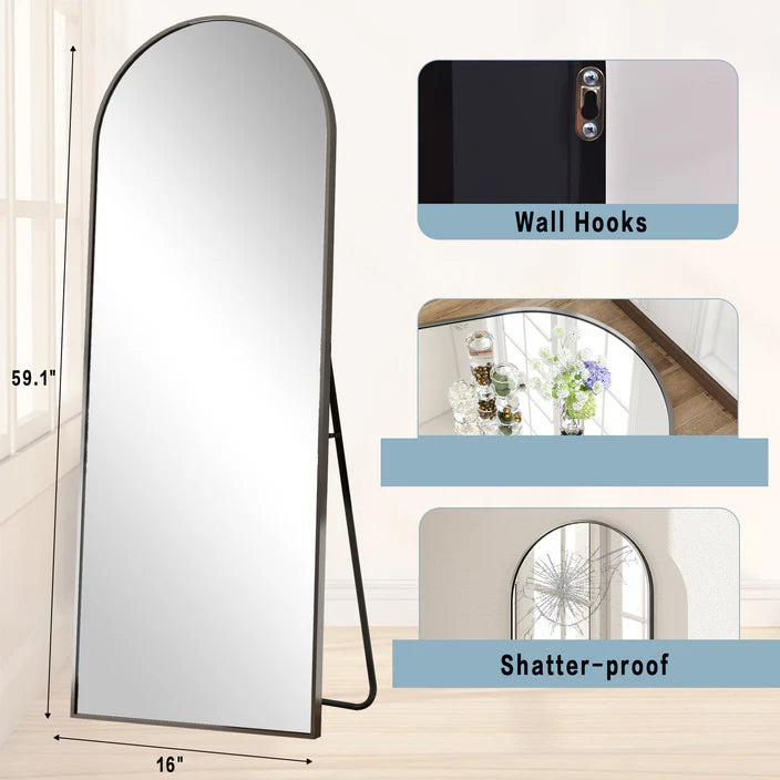 Arch-Top Full Length Mirror Floor Mirrors with Stand Wall-Mounted
