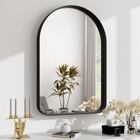 Bathroom Mirror Modern Round Corner Vanity Wall Mirror,Black