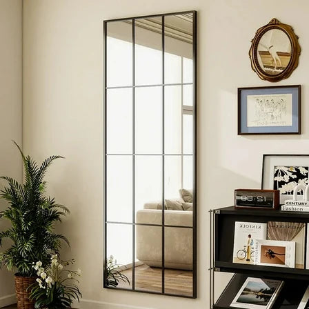 Rectangular Full Length Windowpane Mirror Wall-Decor Mirror,Black