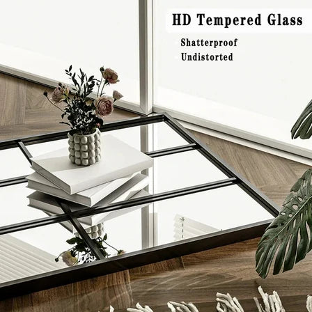 Rectangular Full Length Windowpane Mirror Wall-Decor Mirror,Black