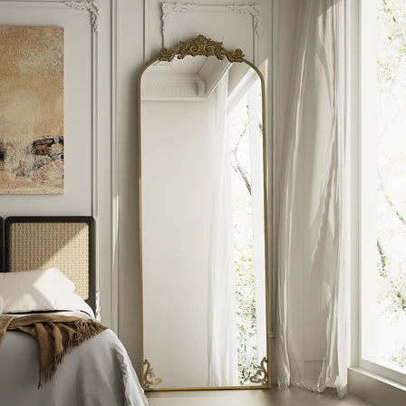 Full Length Mirror with Baroque Flower Head Design Wall-Mounted Mirror,Bronze