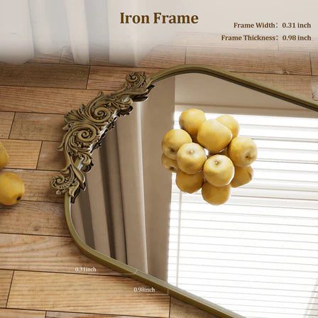 Full Length Mirror with Baroque Flower Head Design Wall-Mounted Mirror,Bronze