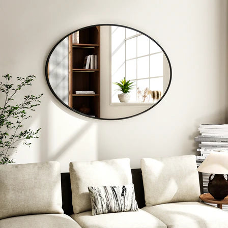 Oval Black Aluminum Alloy Framed Wall Mirror